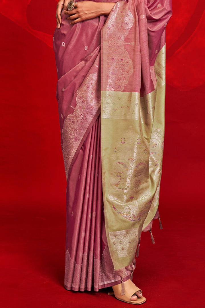 Tulip Pink Banarasi Tussar Silk Saree