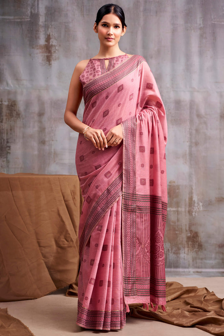 Tulip Pink Cotton Modal Silk Saree
