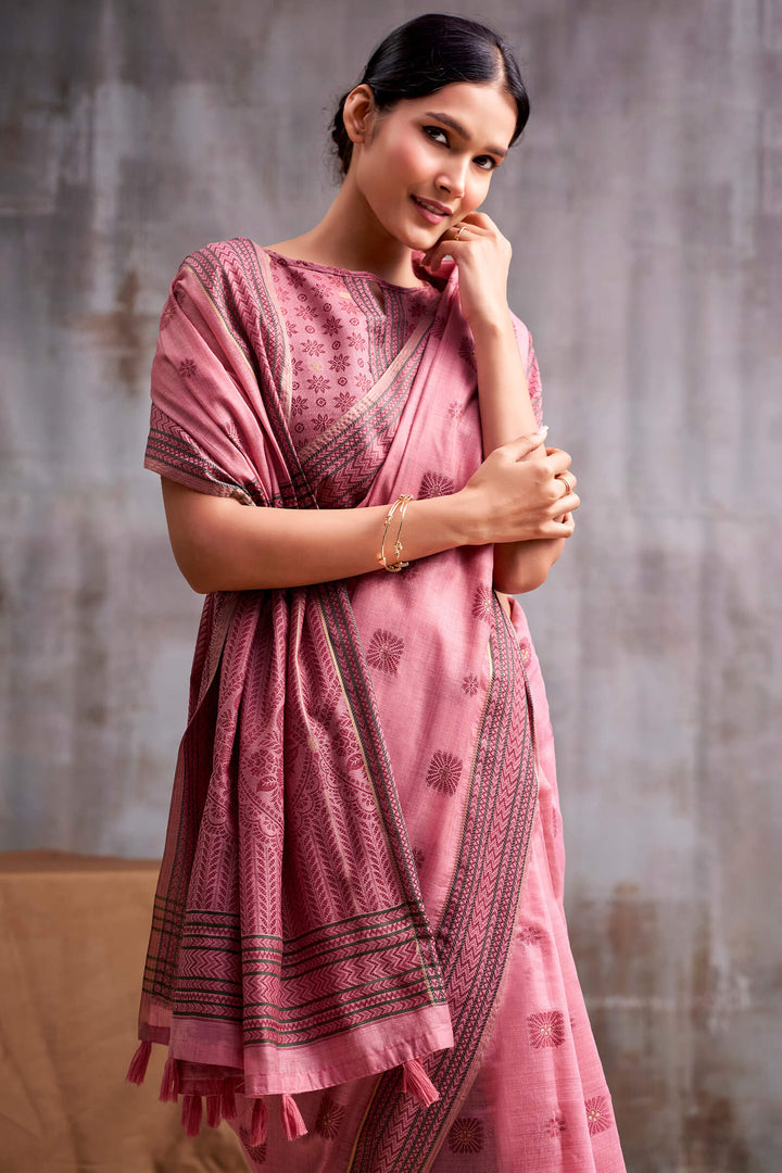 Tulip Pink Cotton Modal Silk Saree