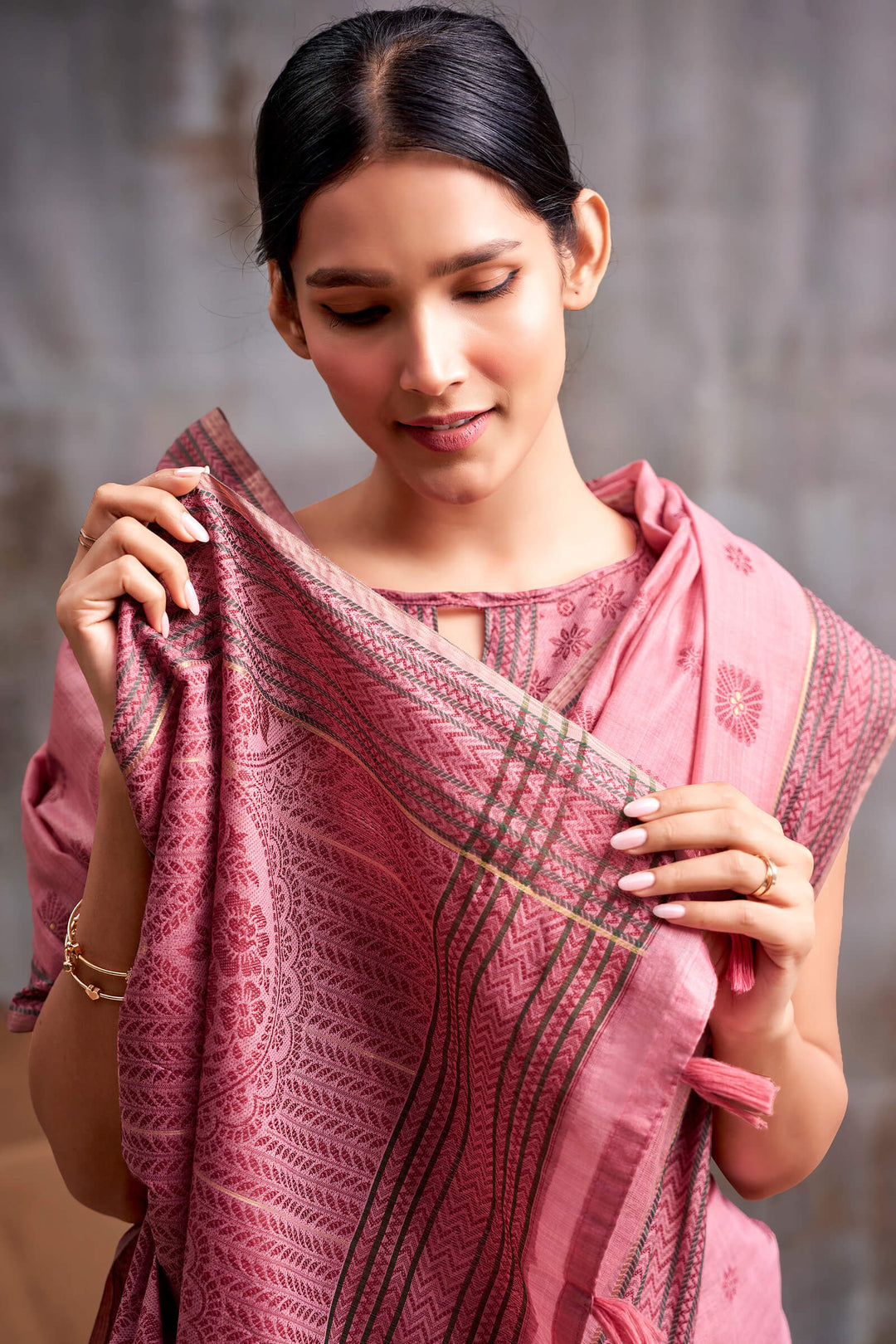 Tulip Pink Cotton Modal Silk Saree