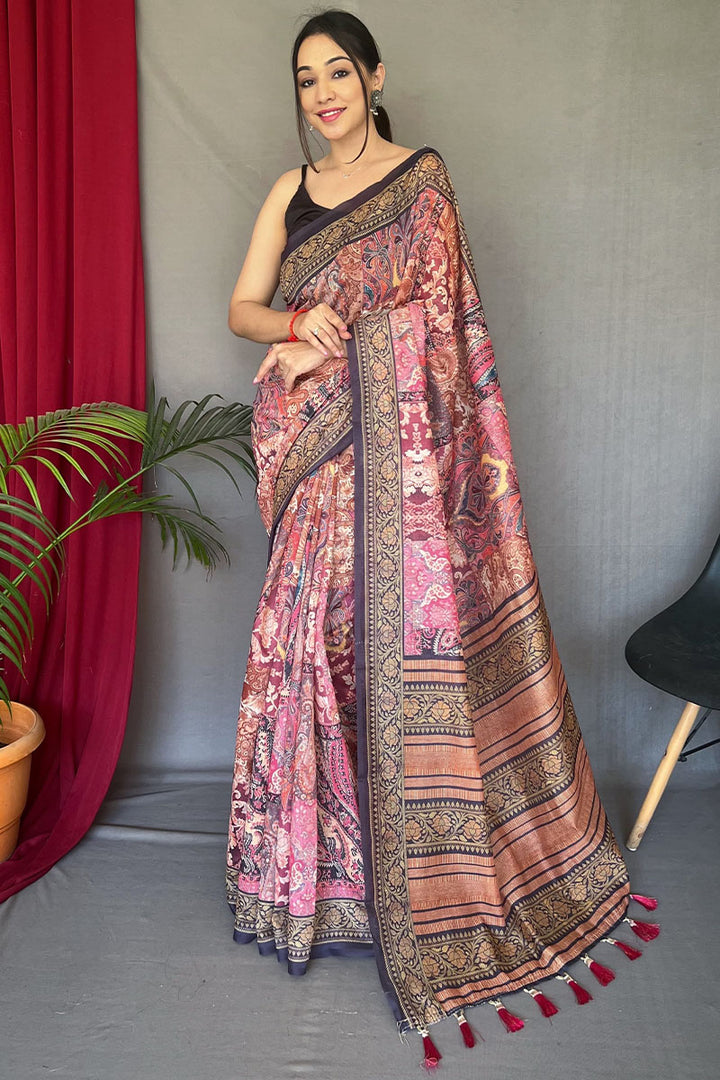 Tulip Pink Printed Cotton Silk Saree