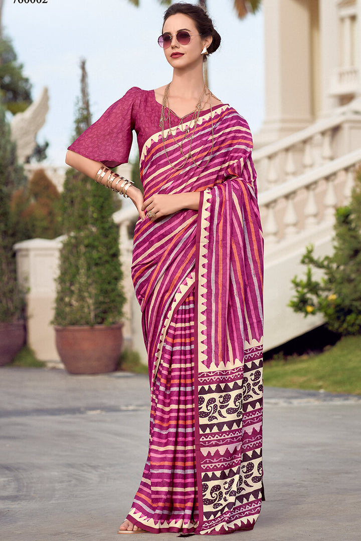 Tulip Pink Printed Mul cotton Saree