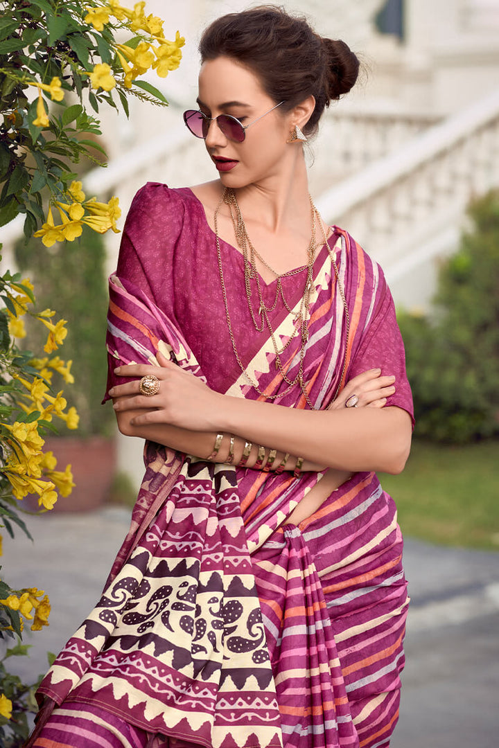 Tulip Pink Printed Mul cotton Saree