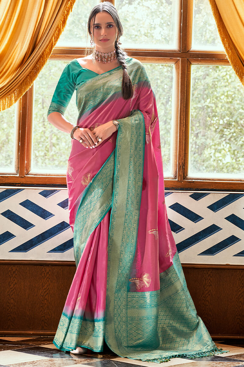 Tulip Pink Soft Banarasi Silk Saree