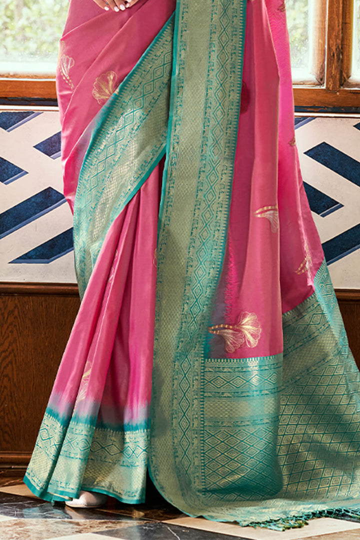 Tulip Pink Soft Banarasi Silk Saree