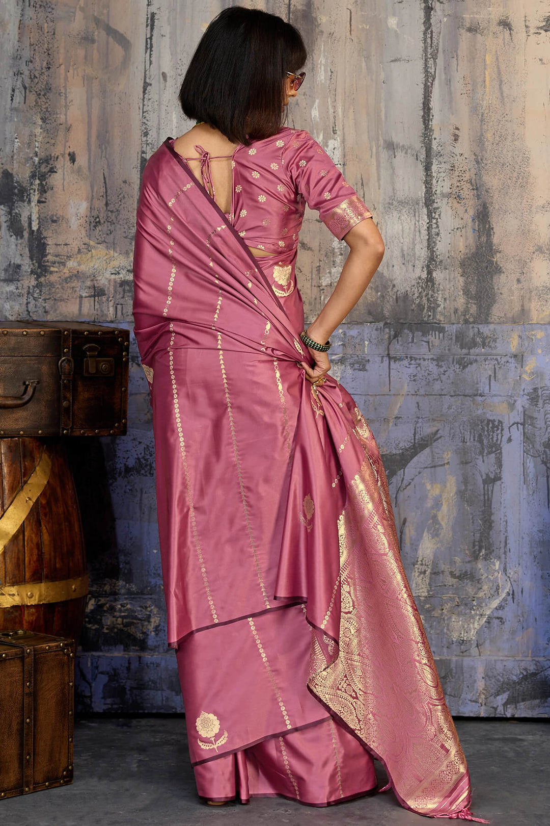 Tulip Pink Zari woven Banarasi Satin silk saree