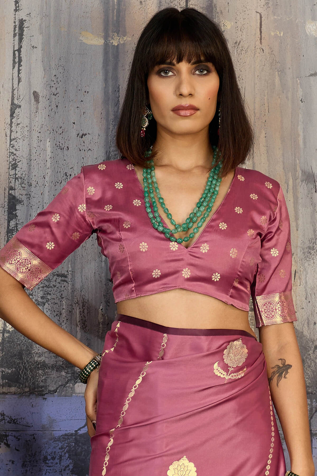 Tulip Pink Zari woven Banarasi Satin silk saree