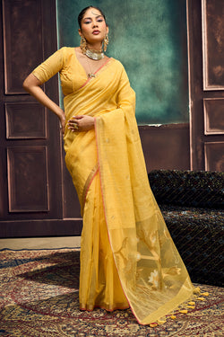 Tulip Yellow Zari Woven Pure Munga Cotton saree