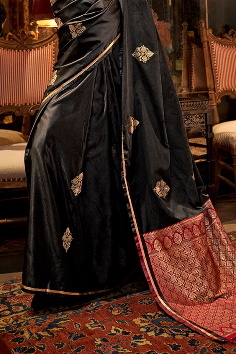 Tuna Black Banarasi Satin Silk Saree