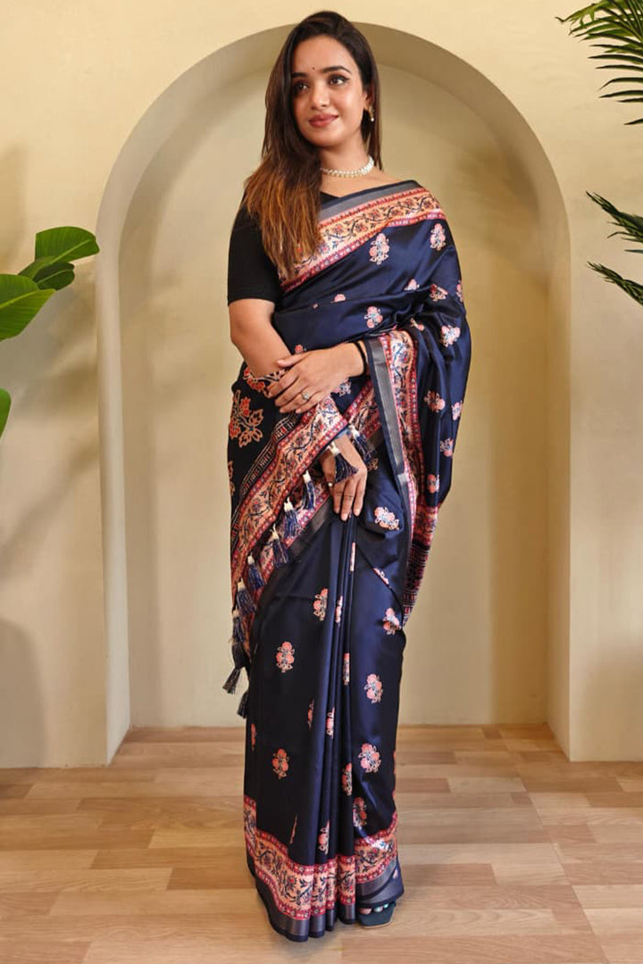 Tuna Blue Digital Printed Dola Viscose Saree
