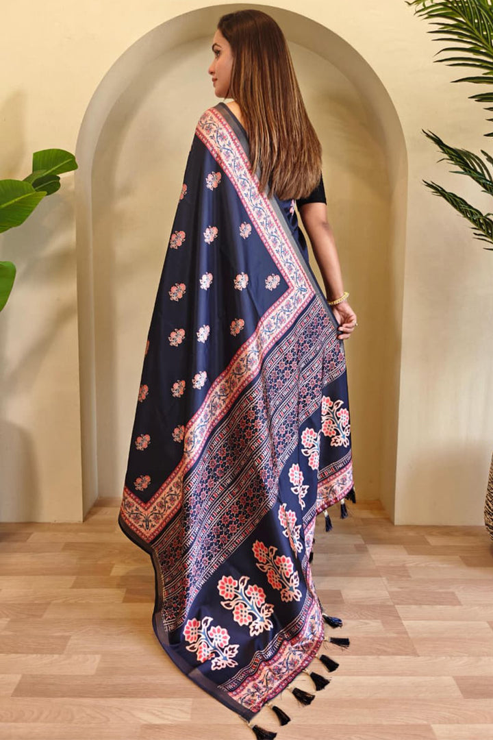 Tuna Blue Digital Printed Dola Viscose Saree