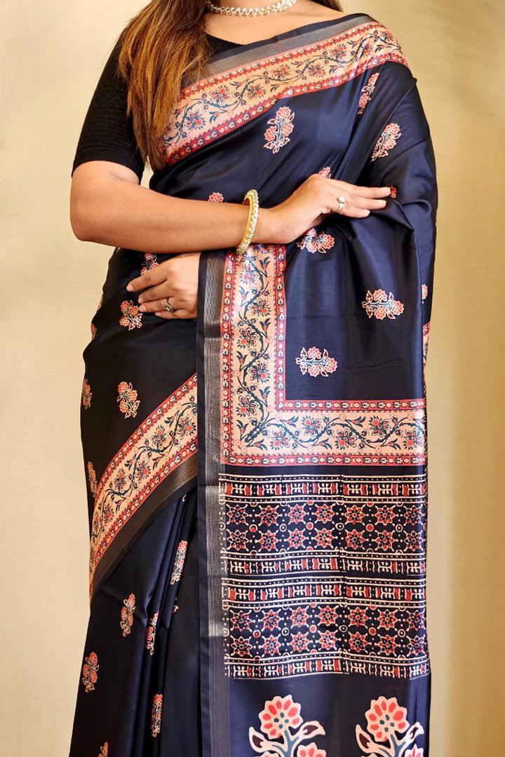 Tuna Blue Digital Printed Dola Viscose Saree