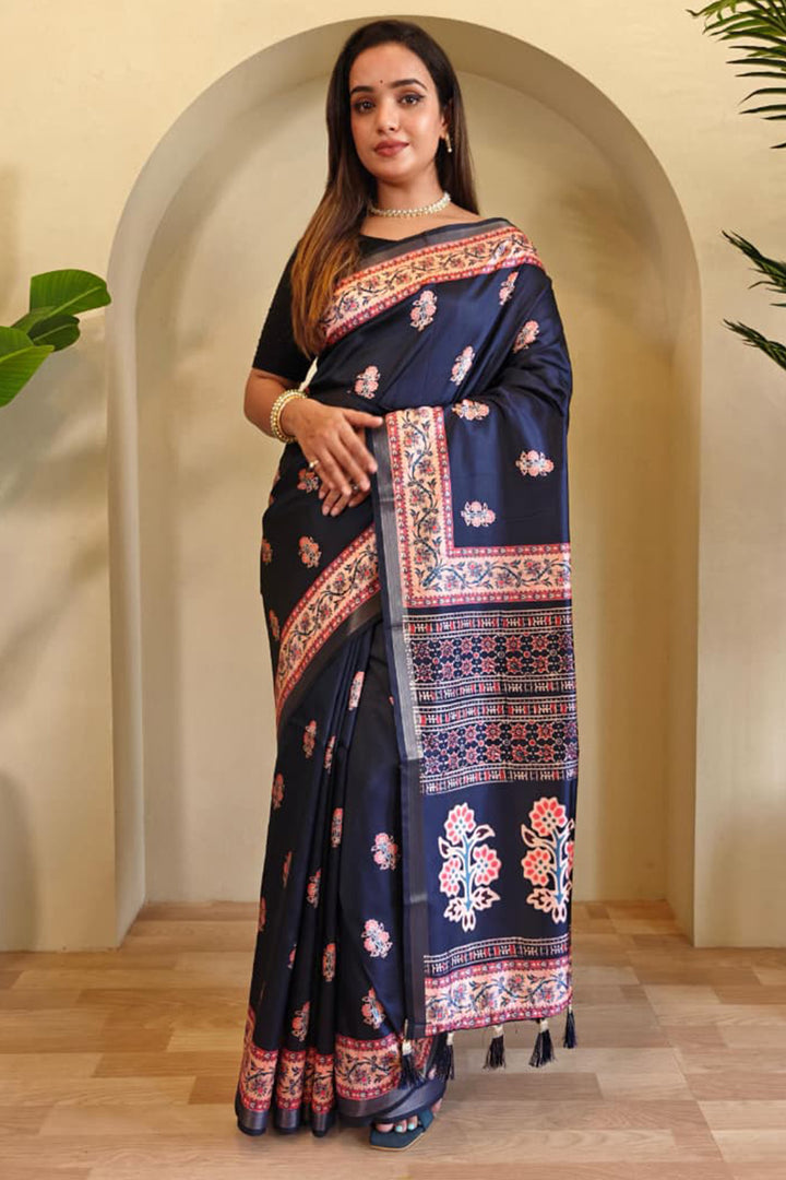 Tuna Blue Digital Printed Dola Viscose Saree