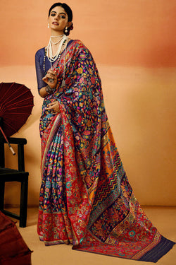 Tuna Blue Kashmiri Modal Pashmina Silk Saree