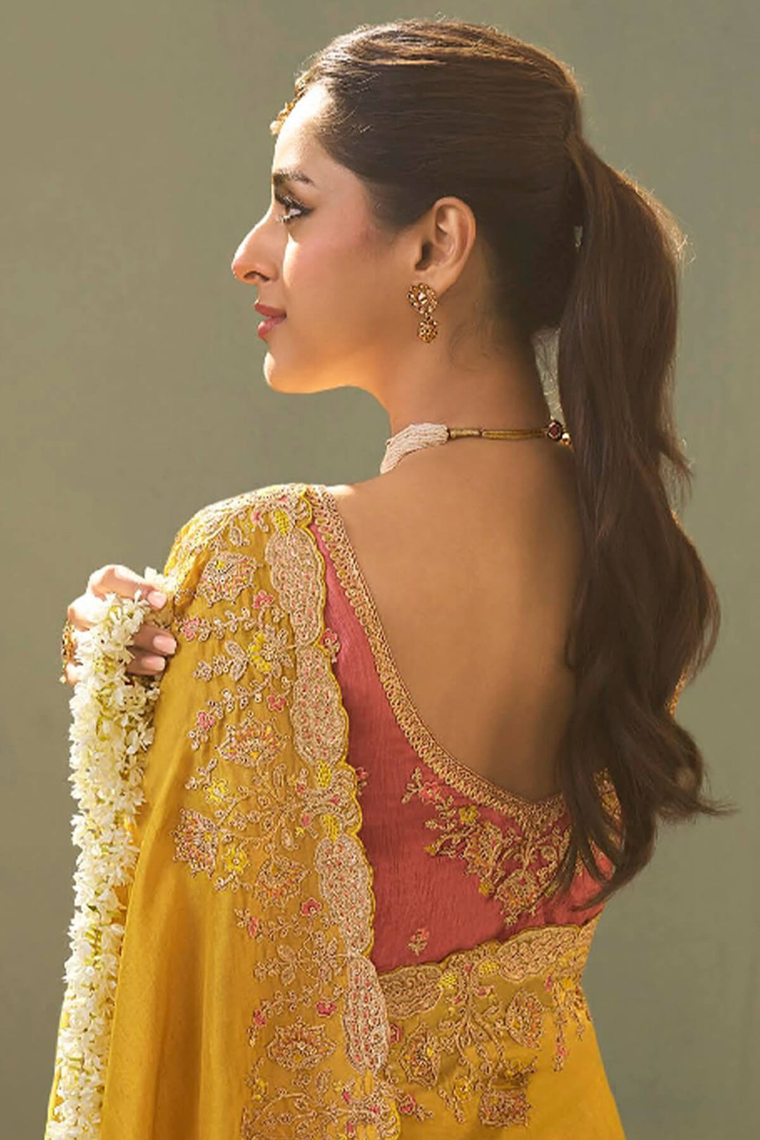 Turmeric Yellow Embroidery saree with Designer Embroidery Blouse