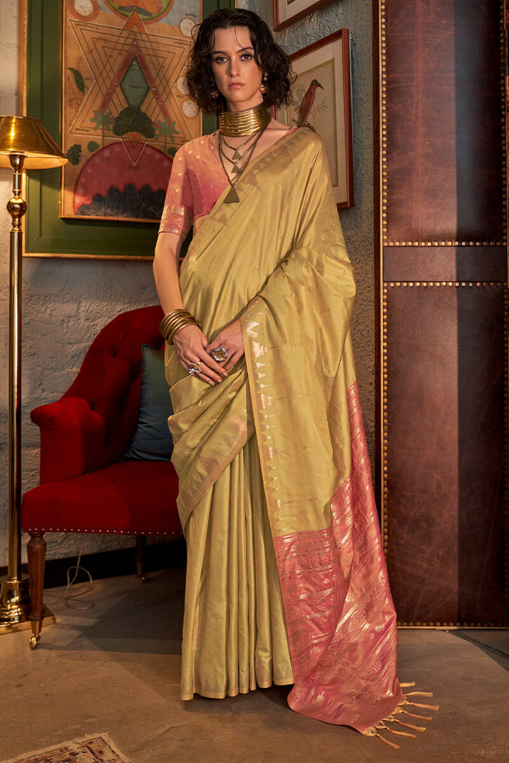 Turmeric Yellow Handloom Banarasi Tussar Silk Saree