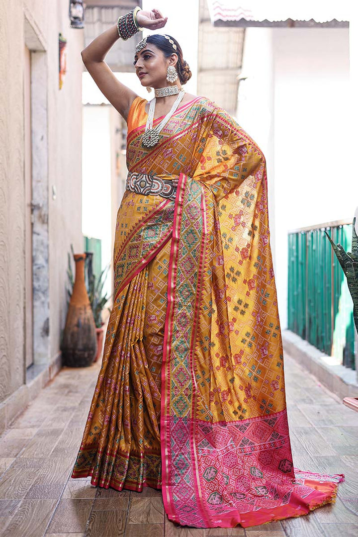 Turmeric Yellow Zari Woven Patola Silk Saree