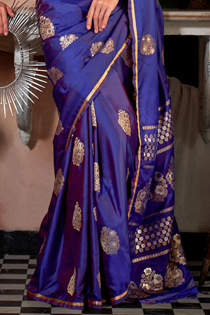 Twilight Blue Banarasi Satin Silk Saree