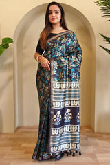 Twilight Blue Digital Printed Dola Viscose Saree