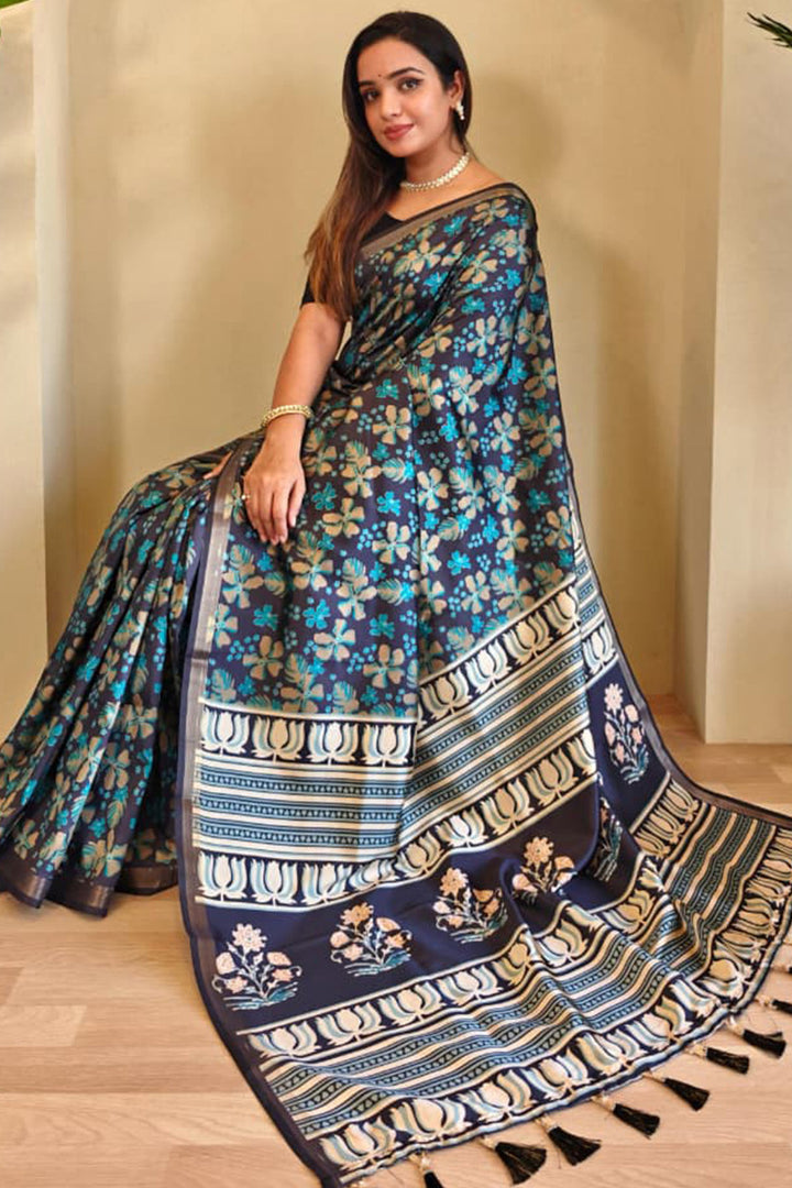 Twilight Blue Digital Printed Dola Viscose Saree