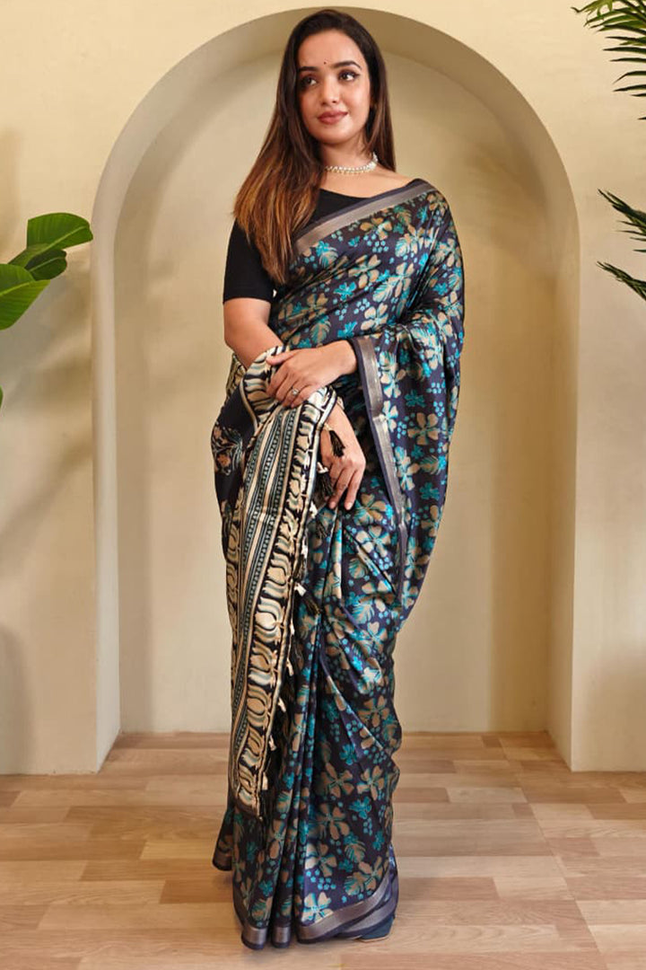 Twilight Blue Digital Printed Dola Viscose Saree