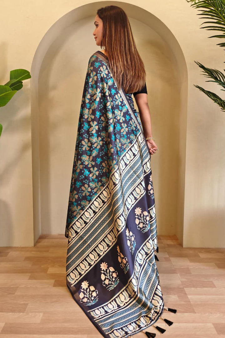 Twilight Blue Digital Printed Dola Viscose Saree