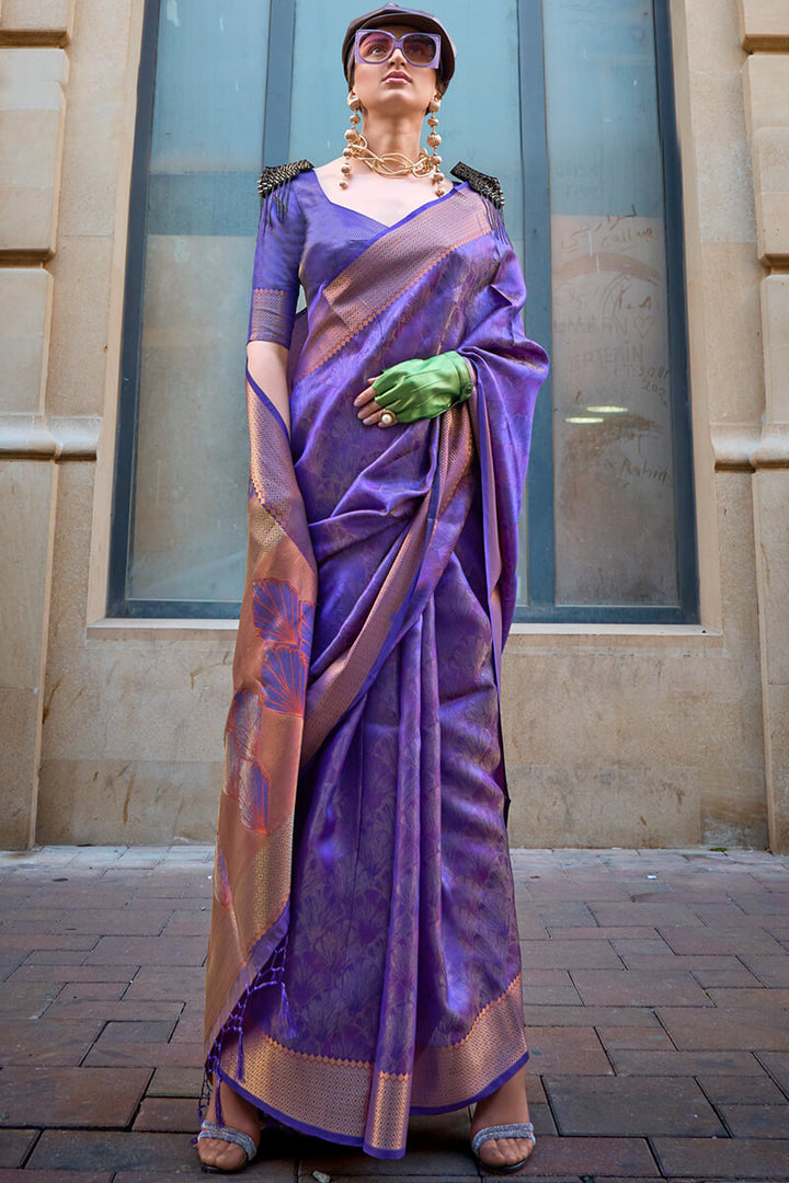 Twilight Blue Dual Tone Organza Silk Saree