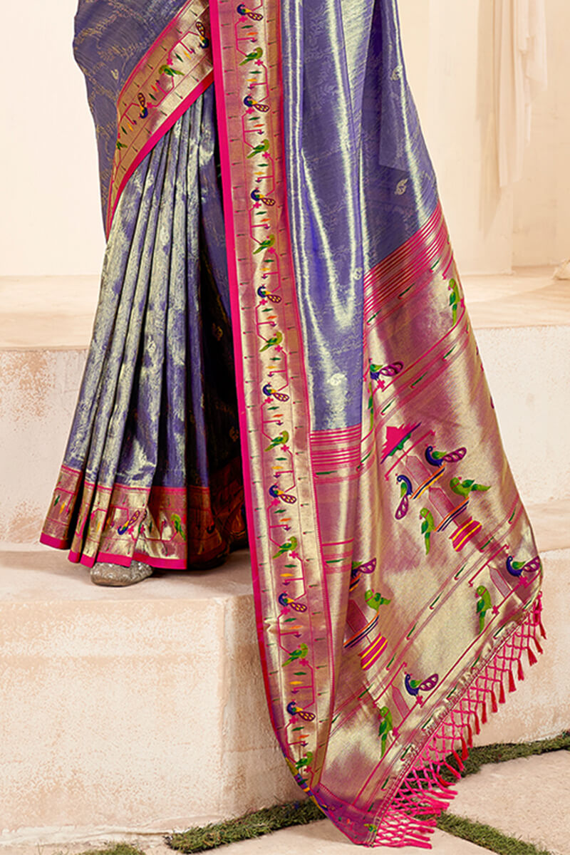 Twilight Blue Paithani Tissue Silk Saree