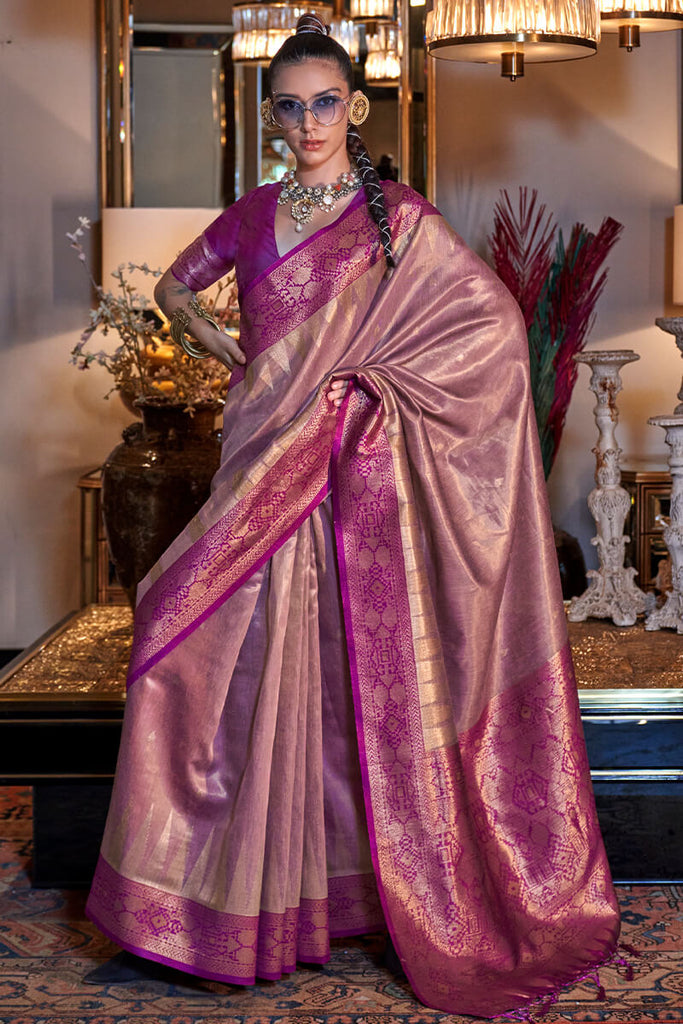 Twilight Lavender Banarasi Tissue Silk Saree