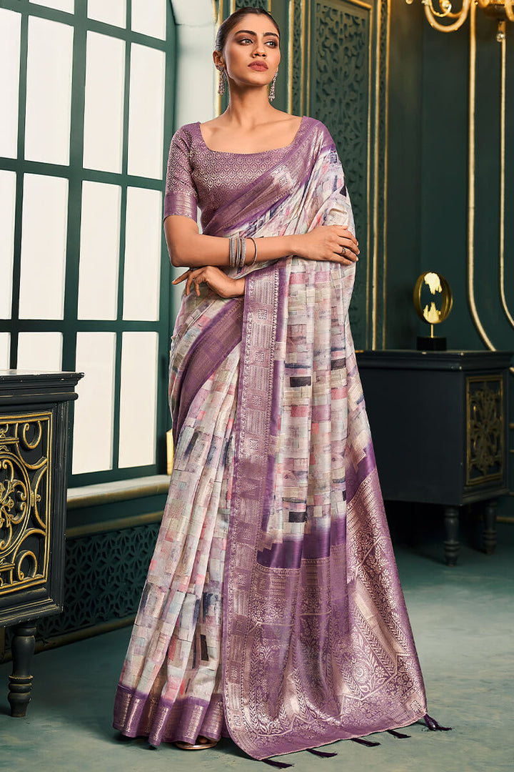 Twilight Lavender Printed Cotton Saree