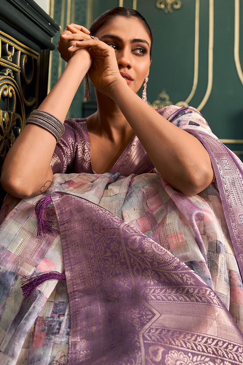 Twilight Lavender Printed Cotton Saree