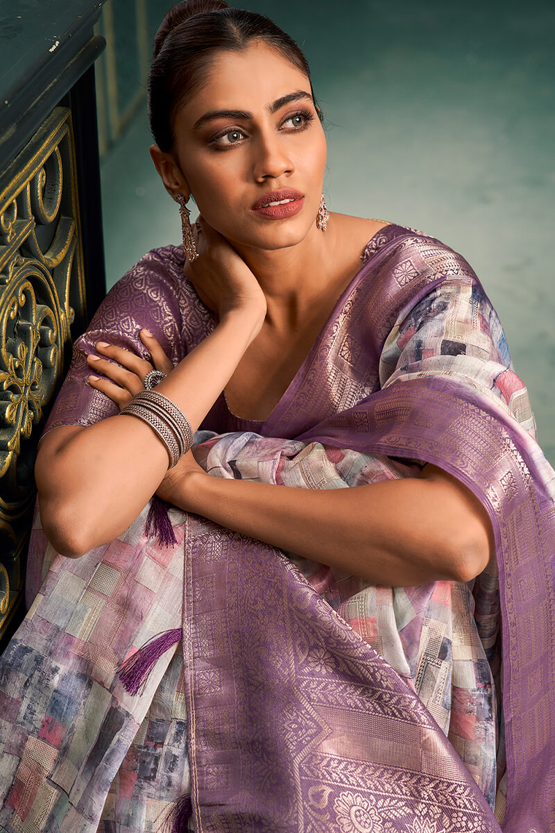 Twilight Lavender Printed Cotton Saree