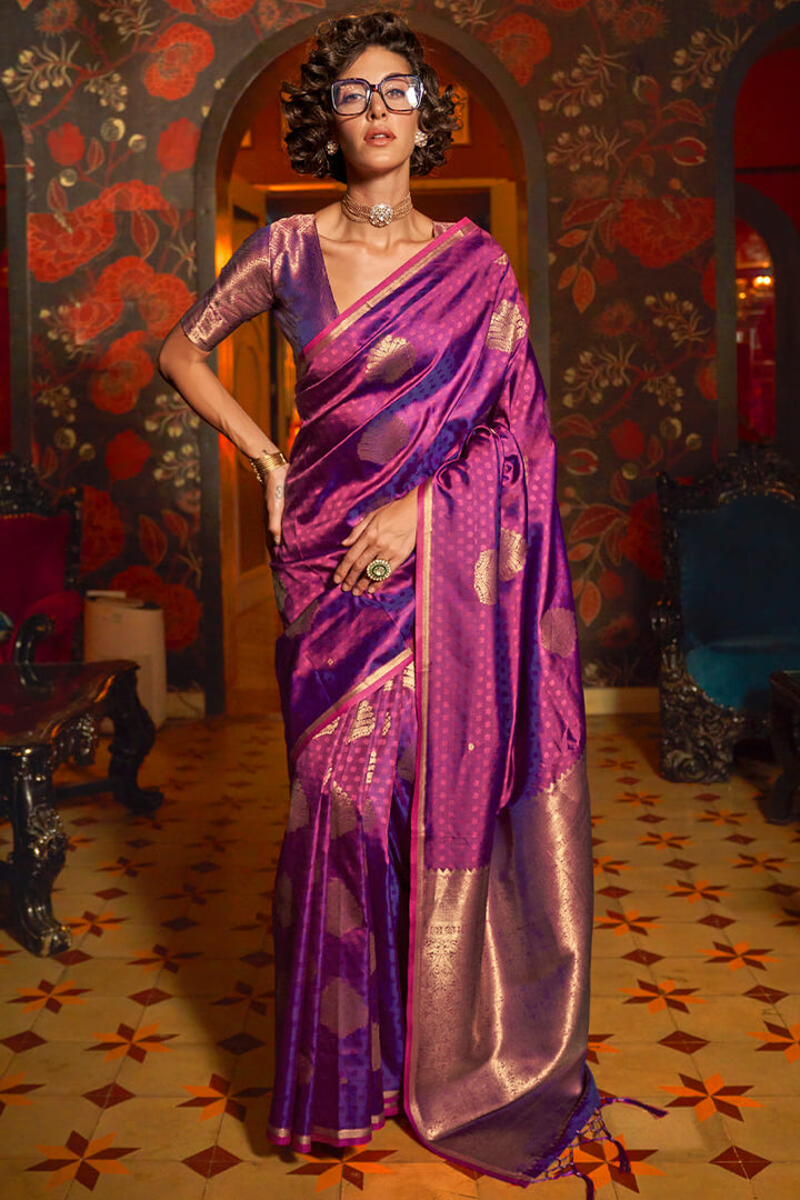 Tyrian Purple Handloom Banarasi Silk Saree