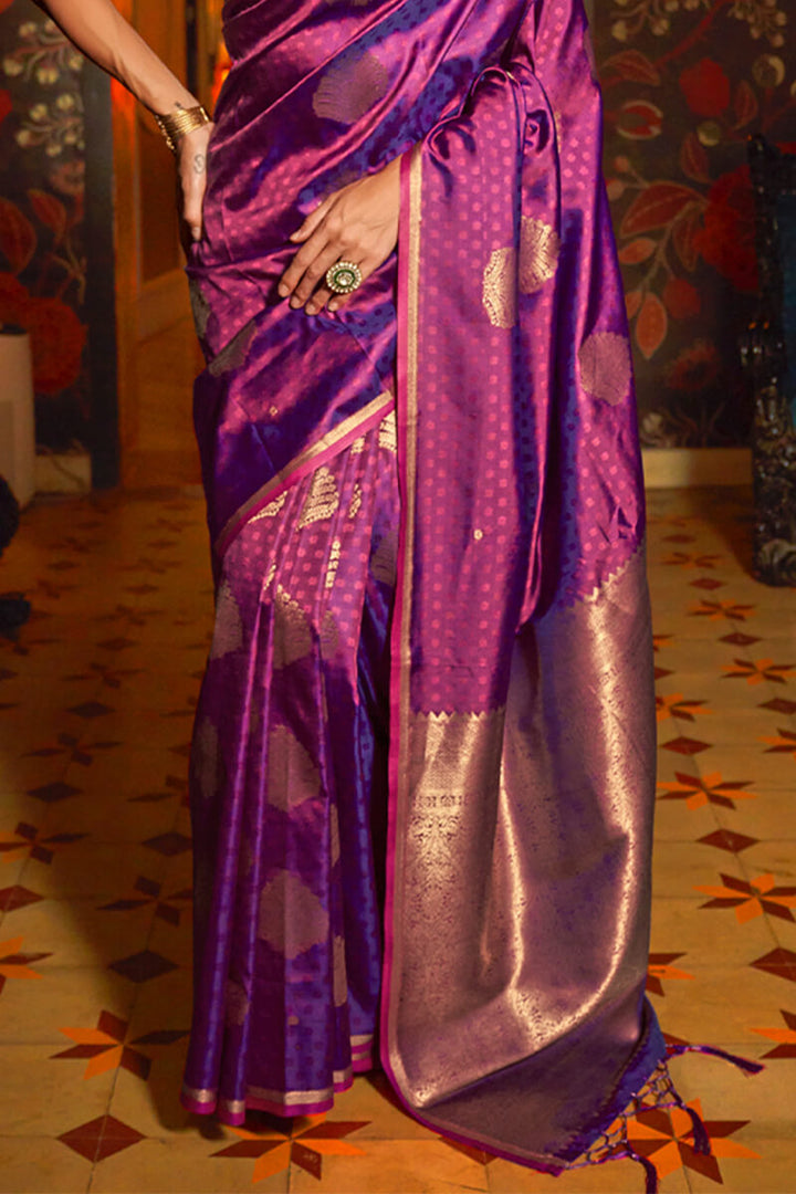 Tyrian Purple Handloom Banarasi Silk Saree