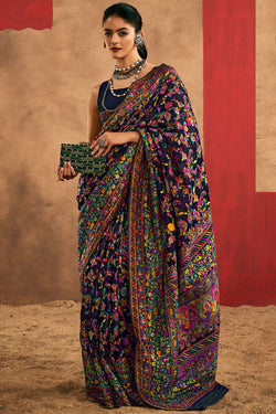 Ultramarine Blue Kashmiri Modal Pashmina Silk Saree