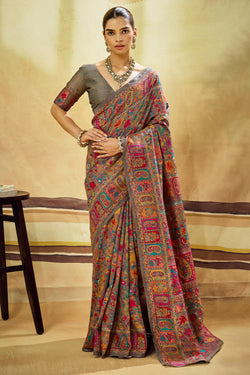 Vampire Grey Kashmiri Modal Pashmina Silk Saree