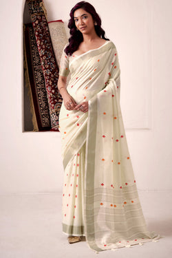 Vanilla Beige Linen Cotton Silk Saree