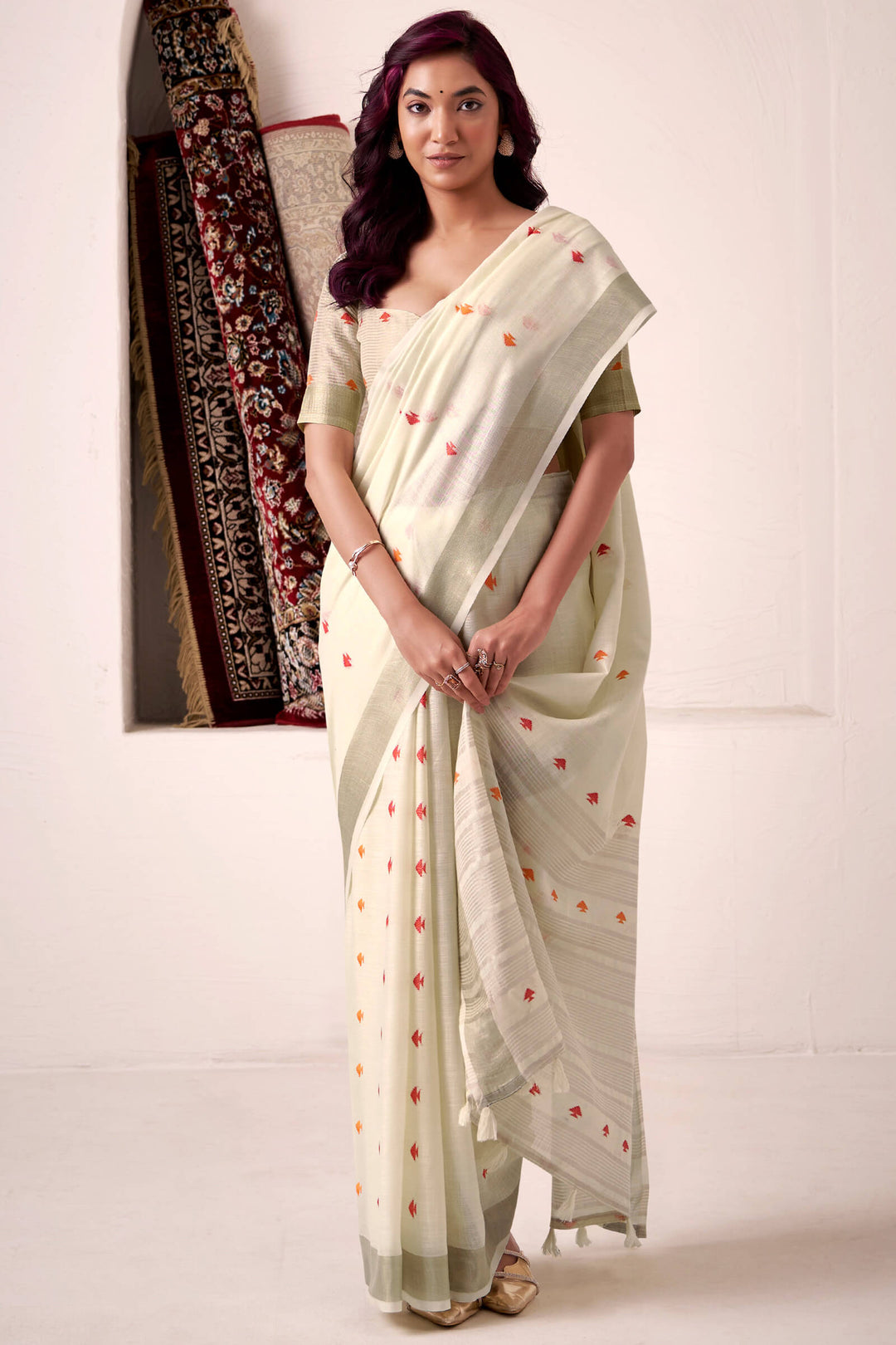 Vanilla Beige Linen Cotton Silk Saree