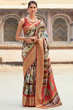 Vanilla Beige Printed Dola Silk Saree