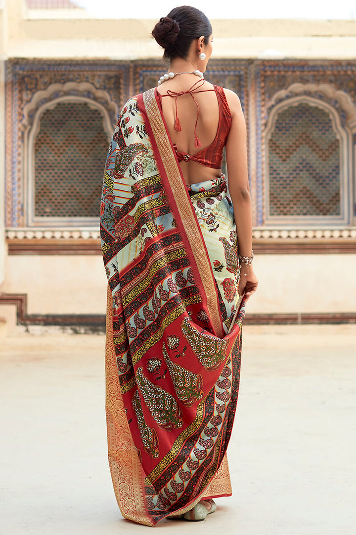 Vanilla Beige Printed Dola Silk Saree