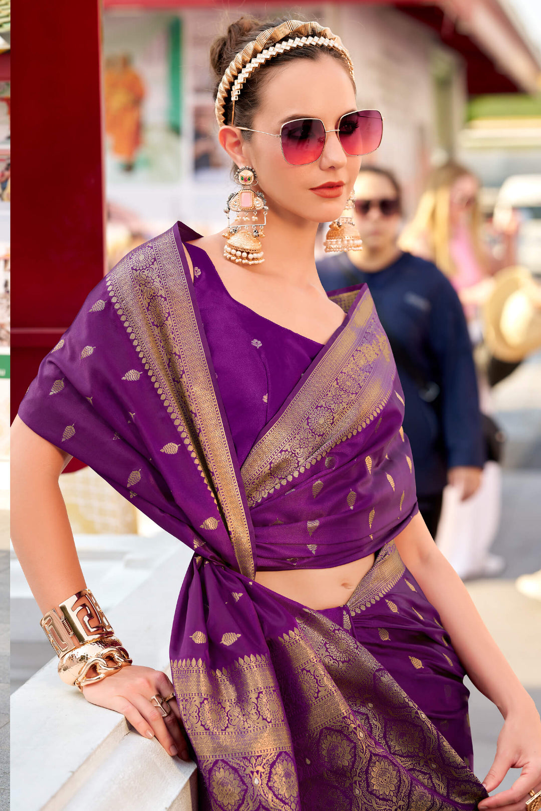 Velvet Purple Zari Woven Banarasi Satin Silk Saree