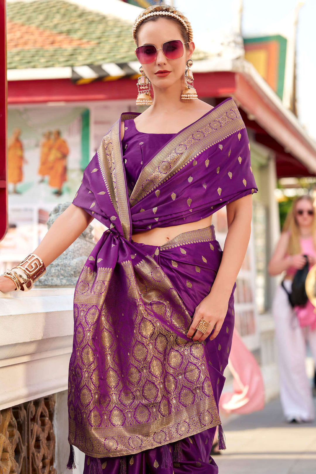 Velvet Purple Zari Woven Banarasi Satin Silk Saree