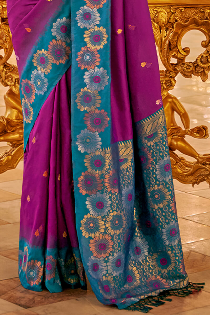 Velvet Purple Zari woven Soft Banarasi Silk Saree