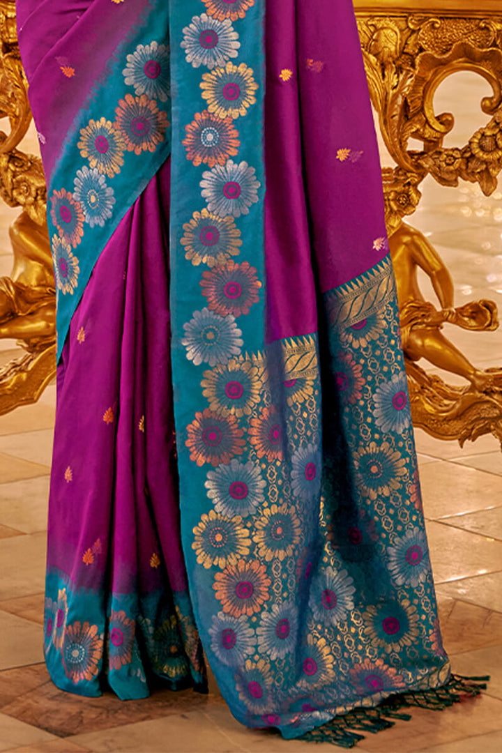 Velvet Purple Zari woven Soft Banarasi Silk Saree