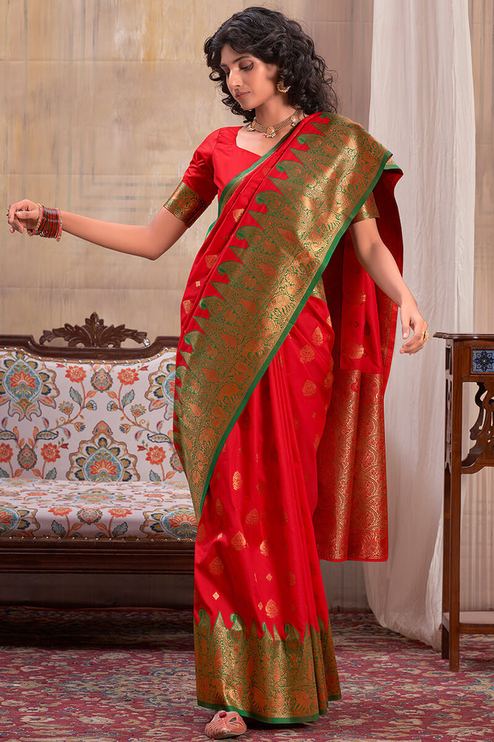 Venetian Red Banarasi Silk Saree