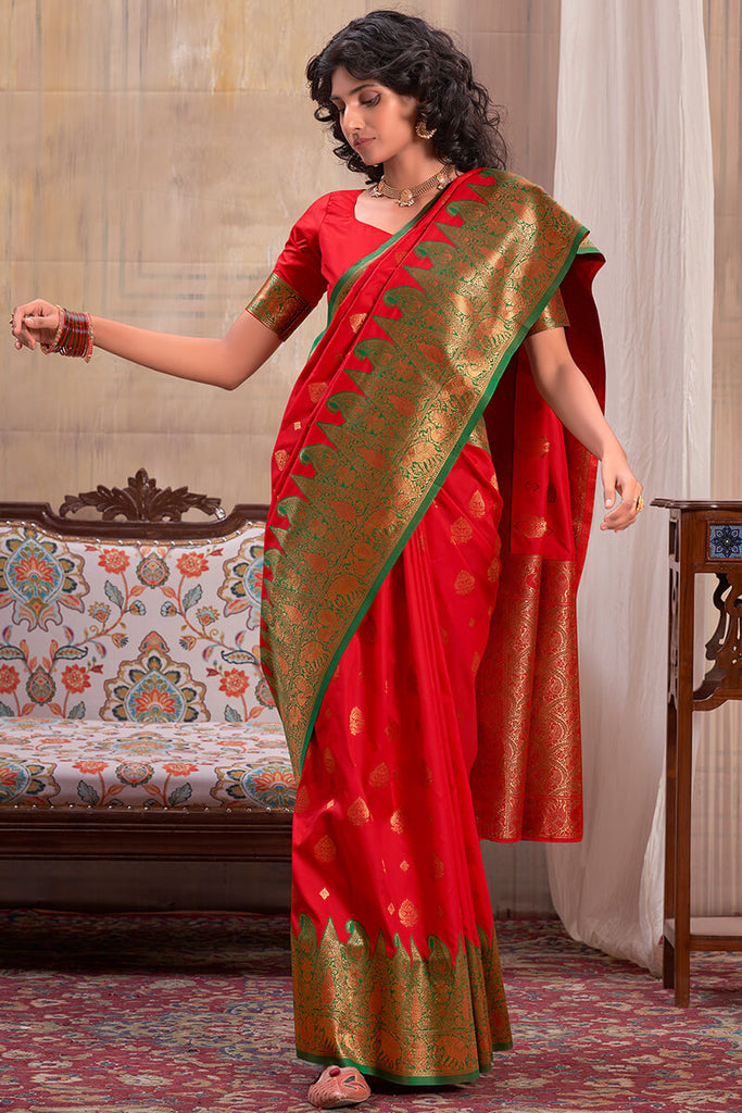 Venetian Red Banarasi Silk Saree