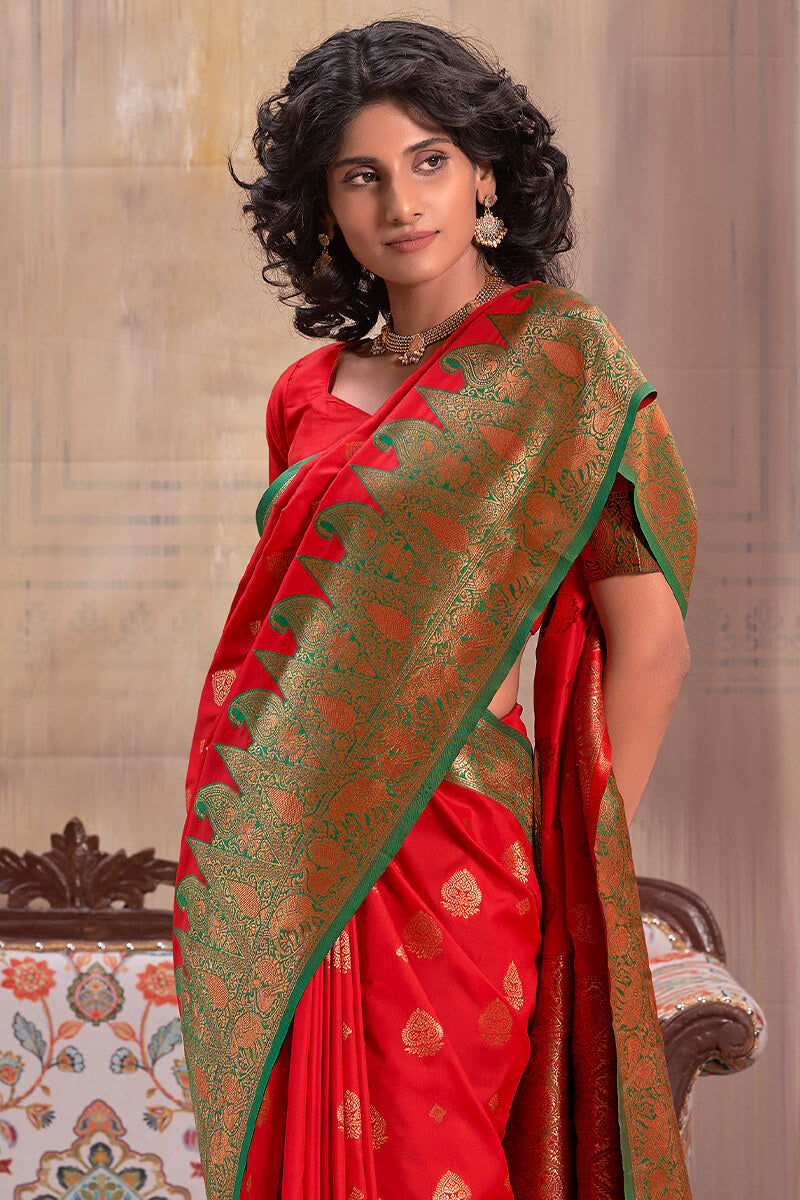 Venetian Red Banarasi Silk Saree