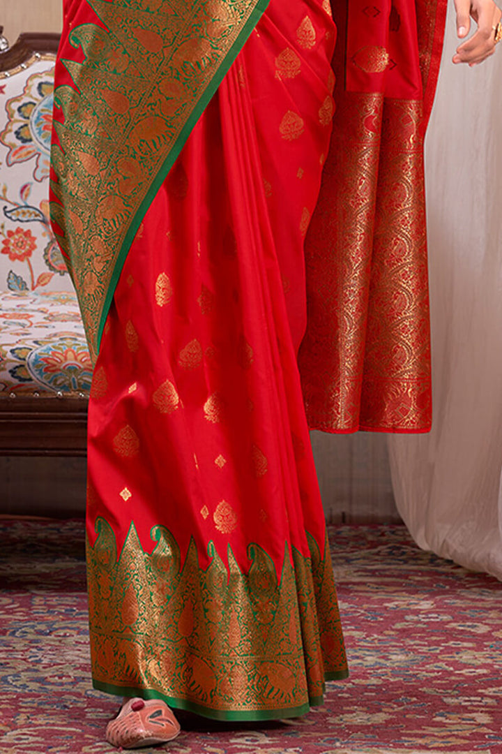 Venetian Red Banarasi Silk Saree