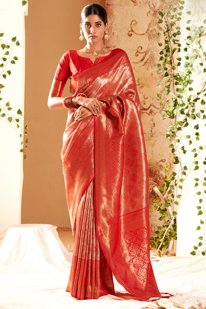 Venetian Red Soft Kanjivaram Silk Saree