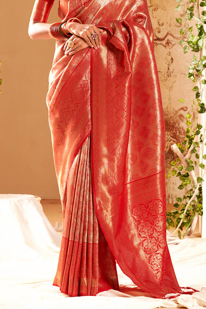 Venetian Red Soft Kanjivaram Silk Saree